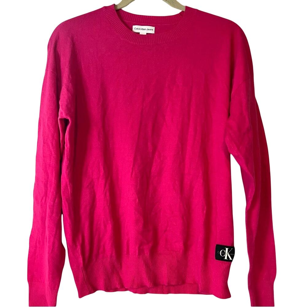 SALE!! Calvin Klein Hot Pink Knit Sweater w/ Signature Patch, Size Small, NWT!